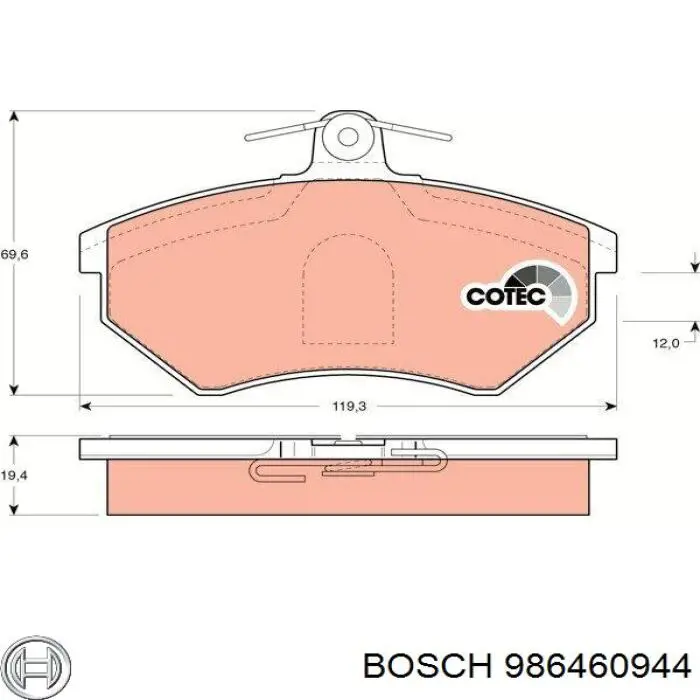 Передні тормозні колодки 986460944 Bosch