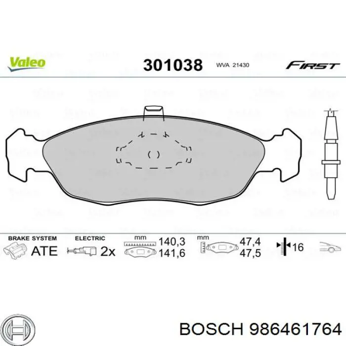 986461764 Bosch колодки гальмівні передні, дискові