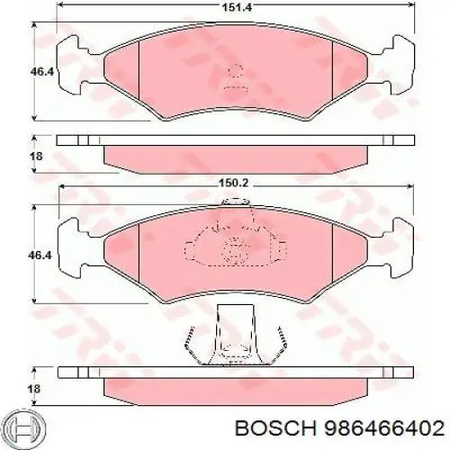 Гальмівні колодки Bosch 986466402 ціна, від 12.70 USD
