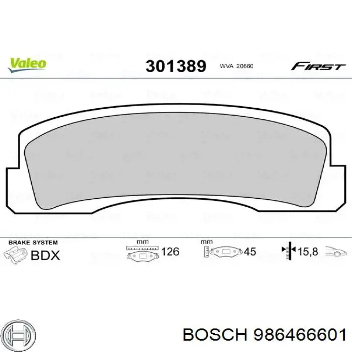 986466601 Bosch Передні гальмівні колодки