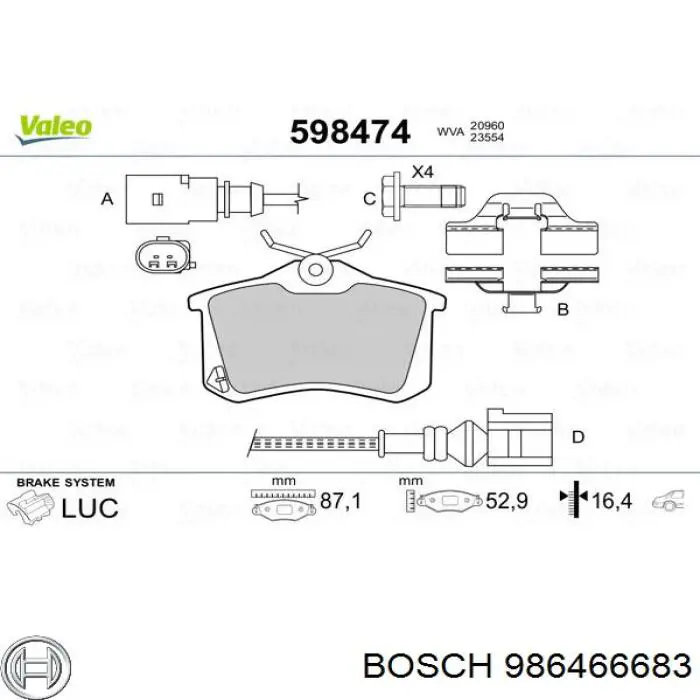 986466683 Bosch Колодки гальмівні задні, дискові