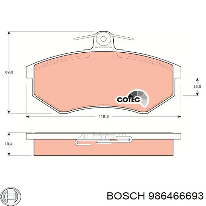 Купити 986466693 Bosch Колодки гальмівні передні, дискові