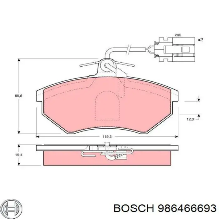 986466693 Bosch Передні гальмівні колодки