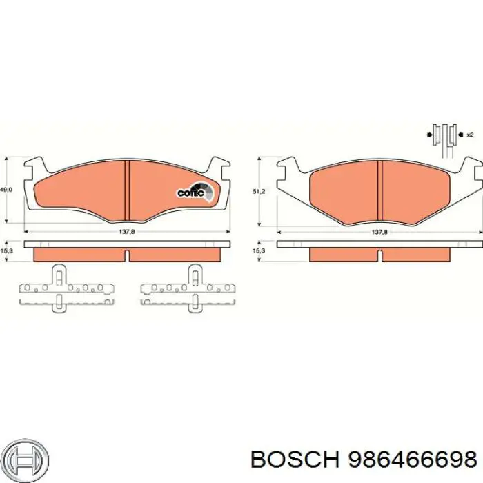 986466698 Bosch колодки гальмівні передні, дискові