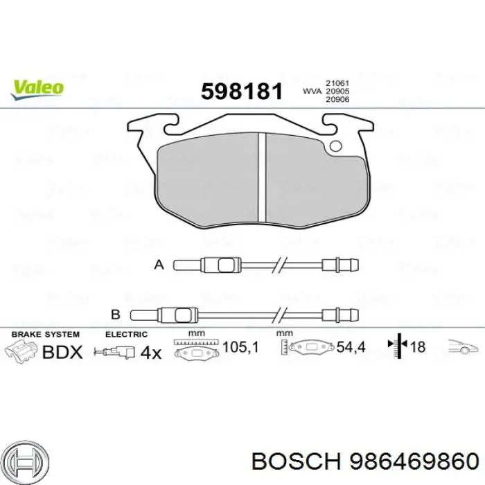 Колодки гальмівні передні, дискові 986469860 Bosch