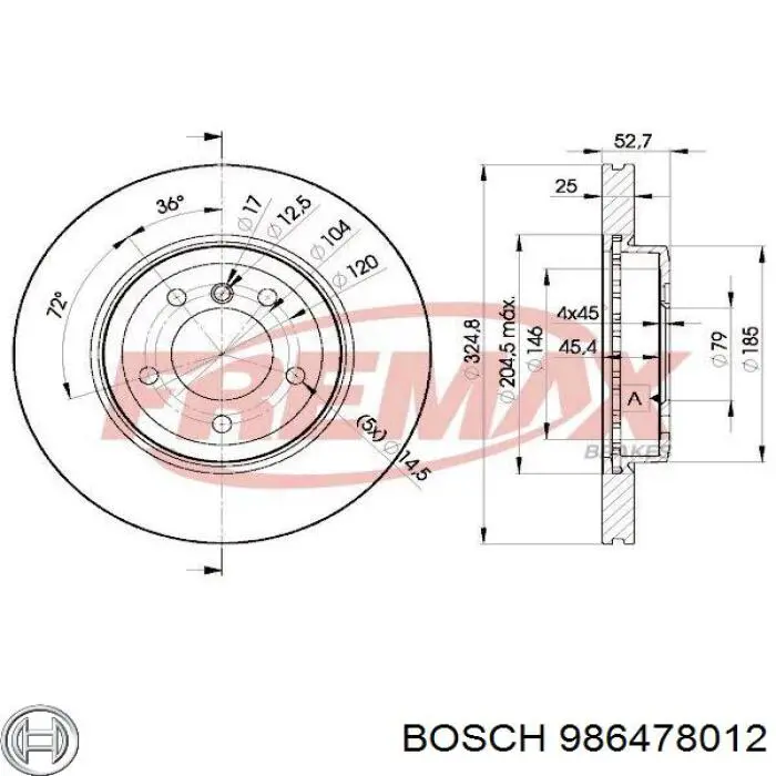 986478012 Bosch диск гальмівний передній