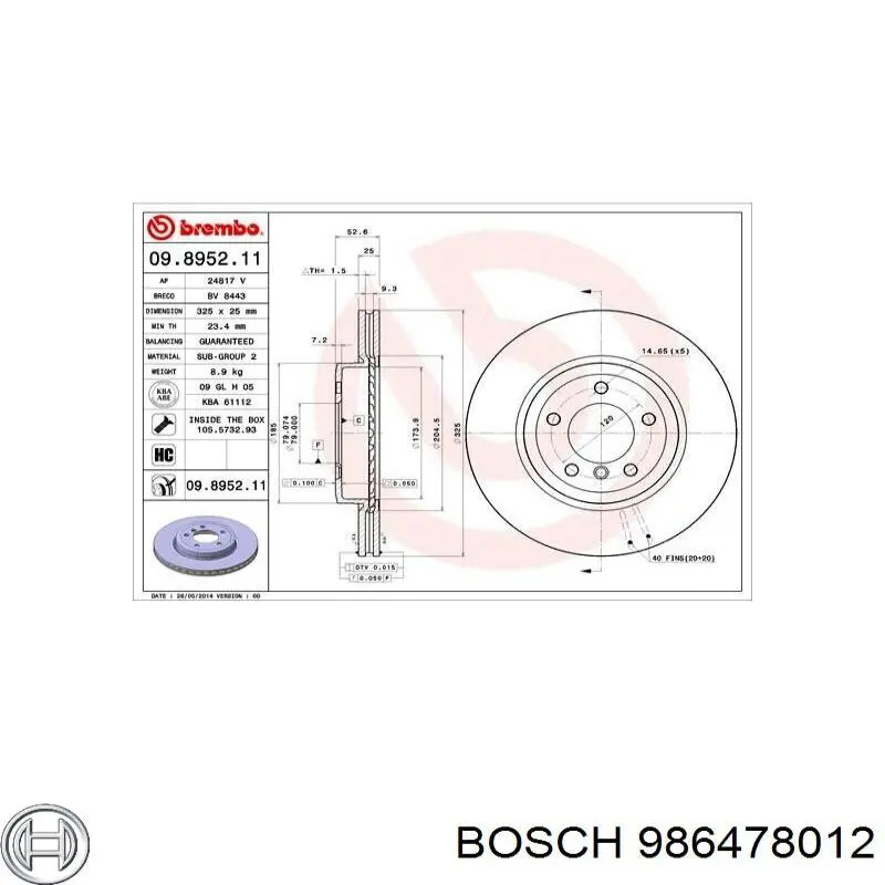 Диск переднього гальма Bosch 986478012 ціна, від 60.46 USD