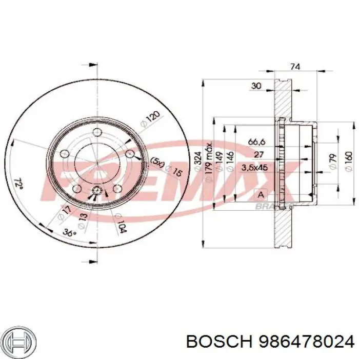 986478024 Bosch диск гальмівний передній