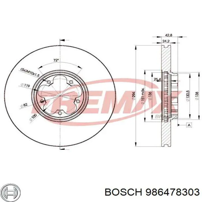 Гальмівні диски передні 986478303 Bosch