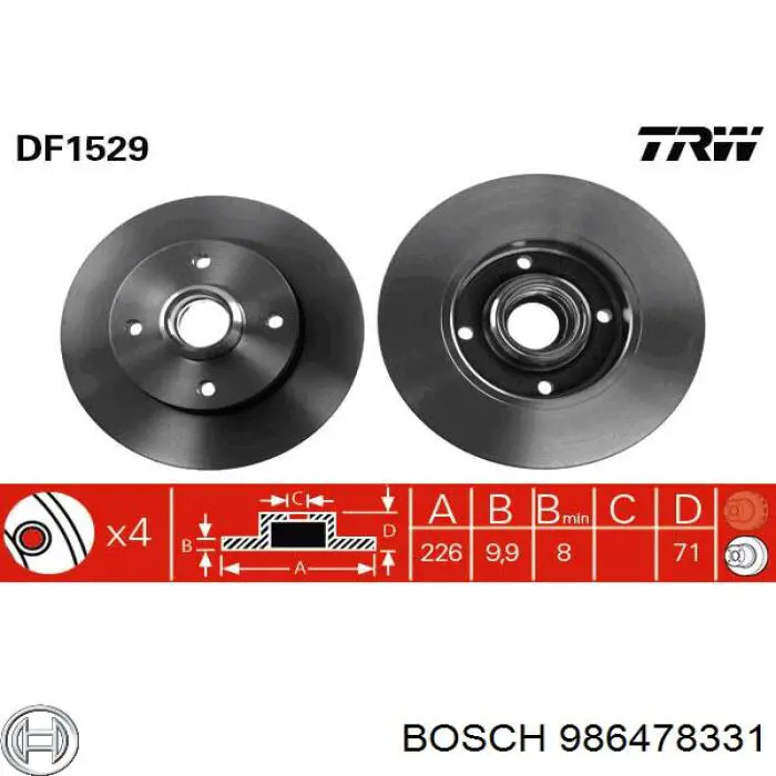 986478331 Bosch диск гальмівний задній