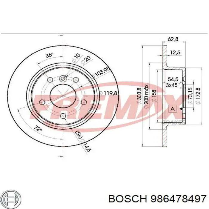 986478497 Bosch диск гальмівний задній