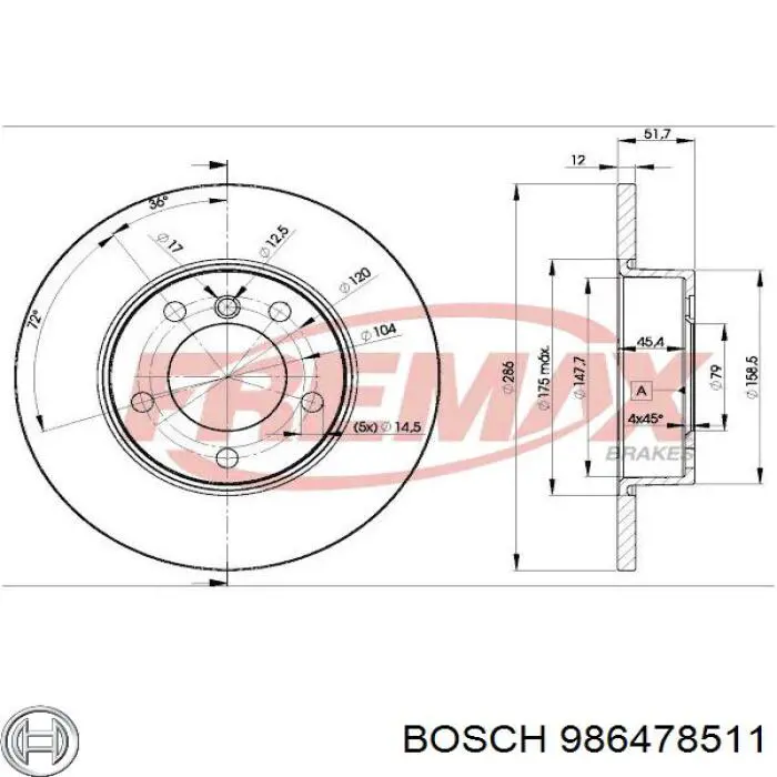 986478511 Bosch диск гальмівний передній