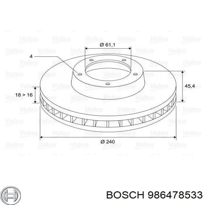 986478533 Bosch диск гальмівний передній