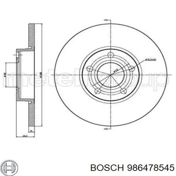 Диск гальмівний передній Bosch 986478545