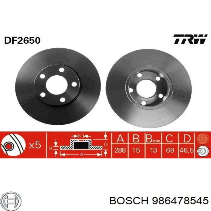 986478545 Bosch диск гальмівний передній