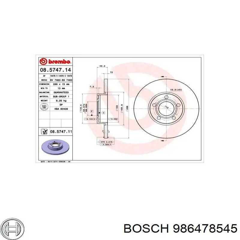 Гальмівні диски передні 986478545 Bosch