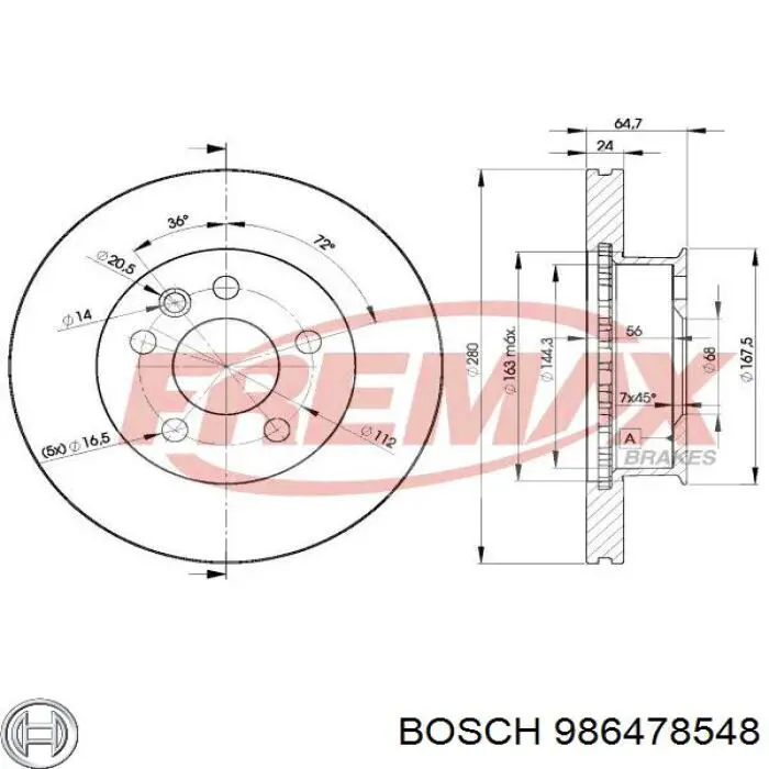 Диск гальмівний передній 986478548 Bosch