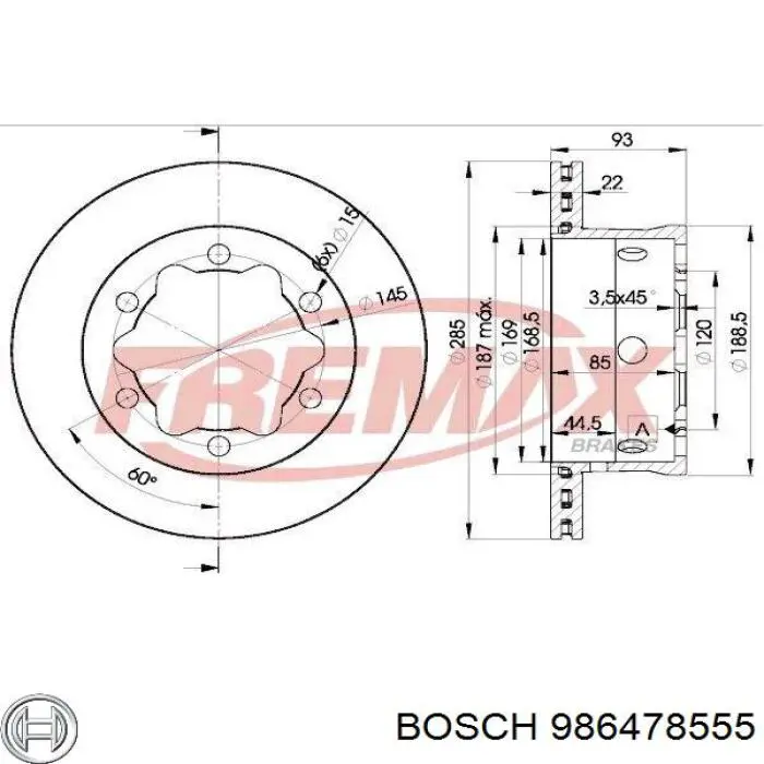 Диск гальмівний задній 986478555 Bosch