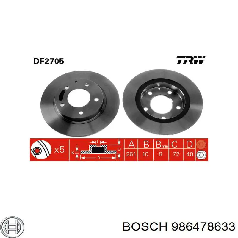 986478633 Bosch диск гальмівний задній