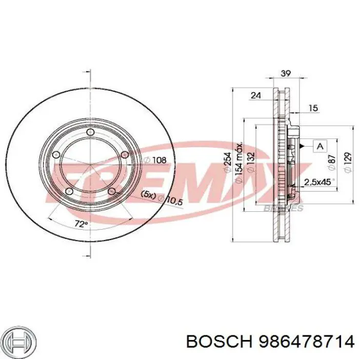 986478714 Bosch диск гальмівний передній