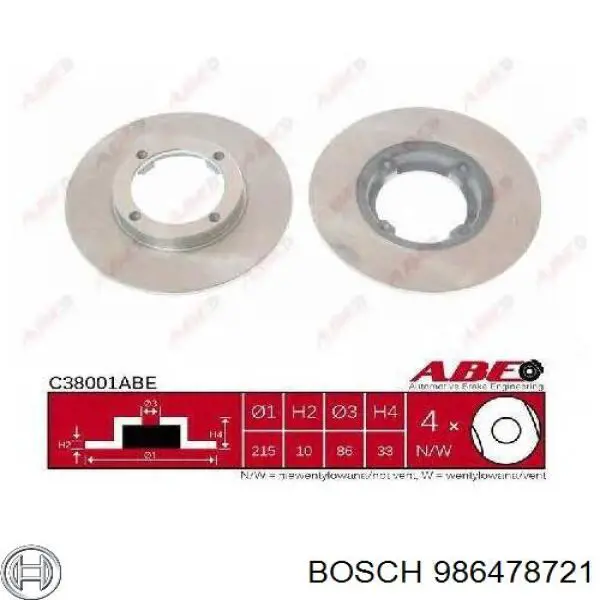 986478721 Bosch диск гальмівний передній