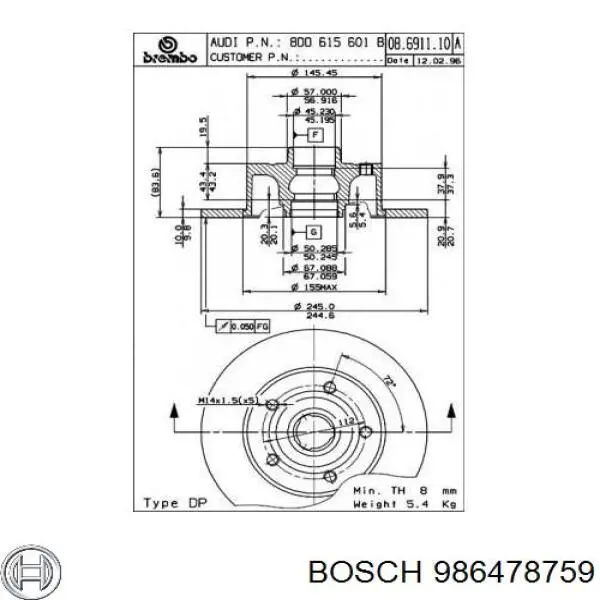 Задні дискові гальма Bosch 986478759 ціна, від 33.66 USD