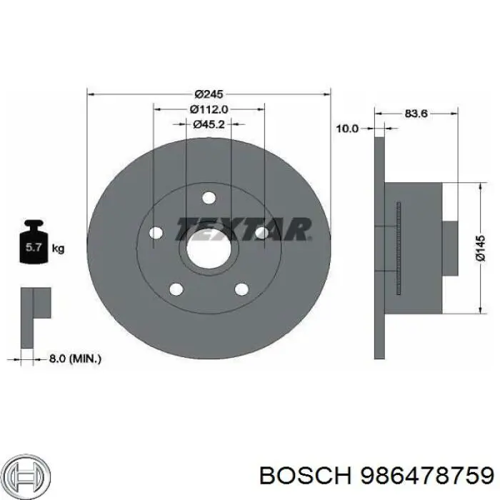 Купити 986478759 Bosch Диск заднього гальма