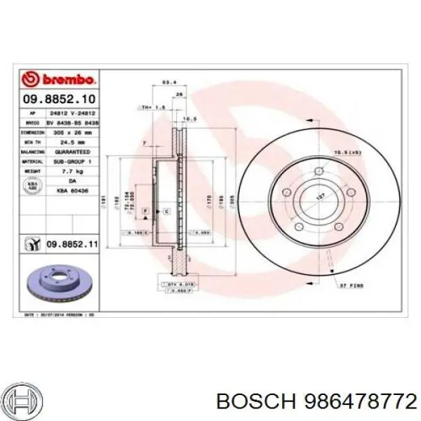 Гальмівні диски передні 986478772 Bosch