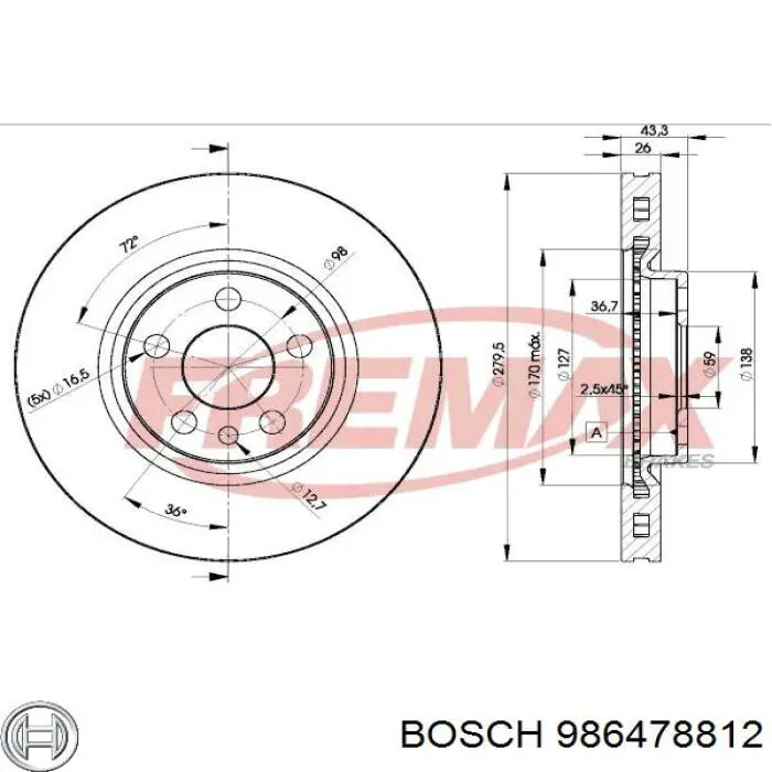 Диск переднього гальма Bosch 986478812 ціна, від 34.15 USD
