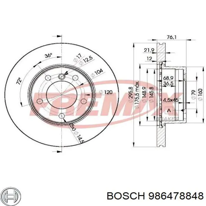 986478848 Bosch Гальмо дискове переднє