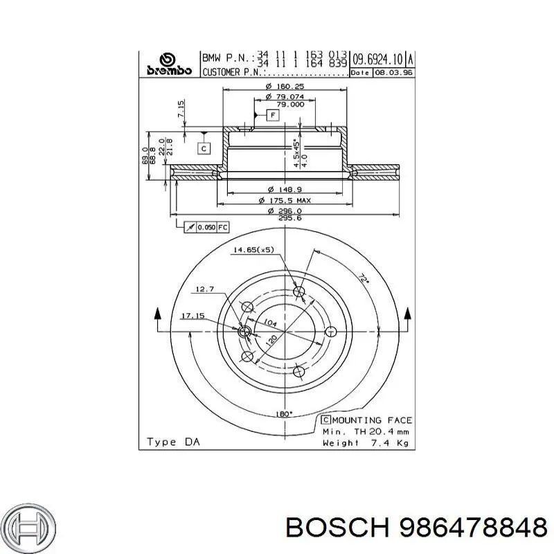 Диск переднього гальма Bosch 986478848 ціна, від 48.62 USD