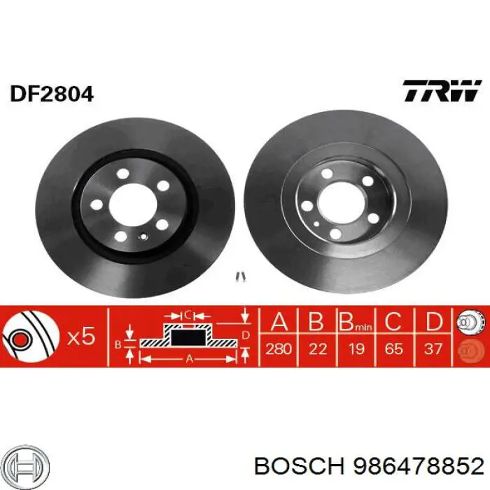 Диск гальмівний передній 986478852 Bosch