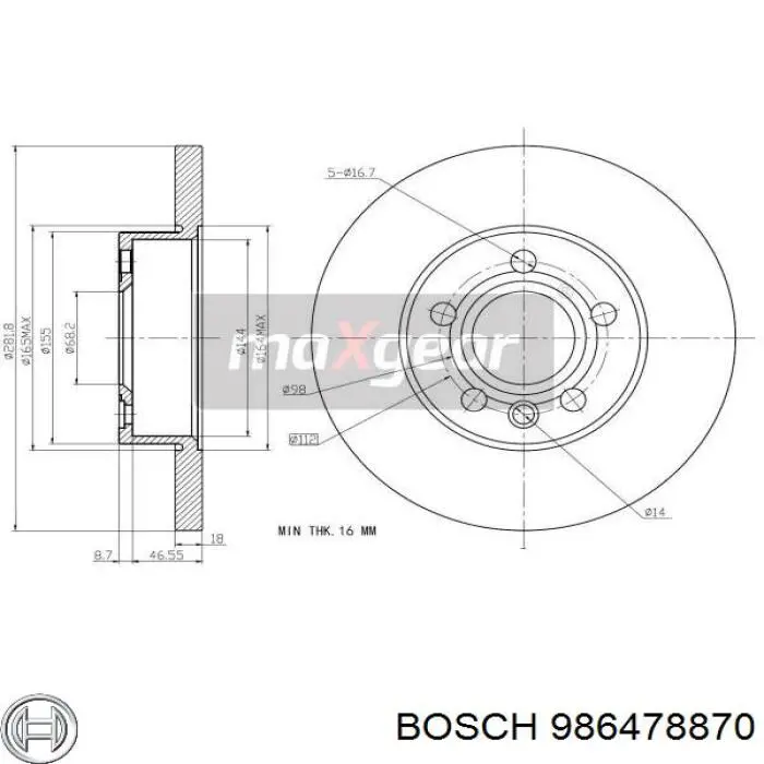 986478870 Bosch диск гальмівний передній
