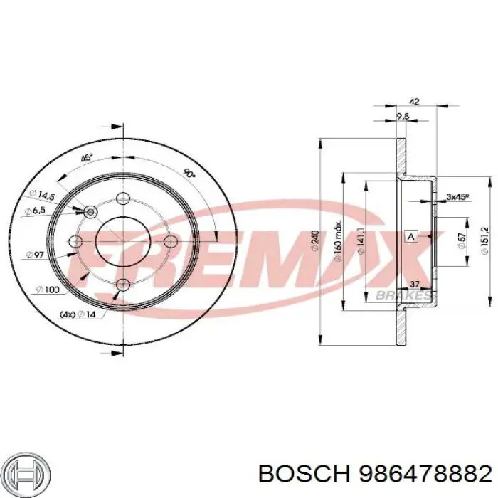 986478882 Bosch диск гальмівний задній