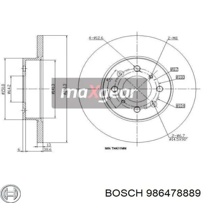 986478889 Bosch диск гальмівний передній