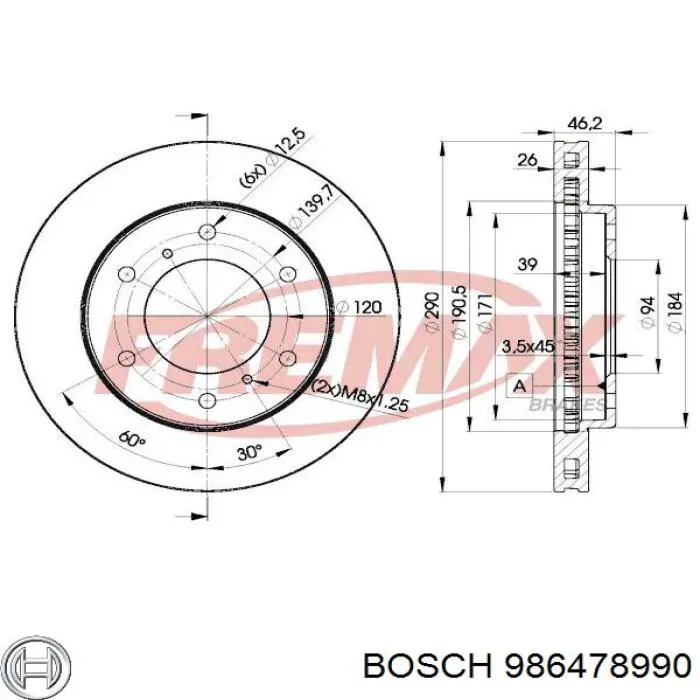 Диск переднього гальма Bosch 986478990 ціна, від 40.54 USD