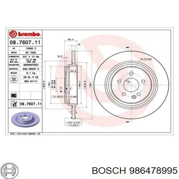 986478995 Bosch Дискові гальма
