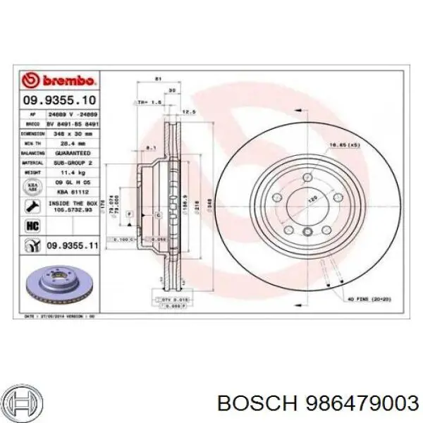 Диск переднього гальма Bosch 986479003 ціна, від 73.00 USD