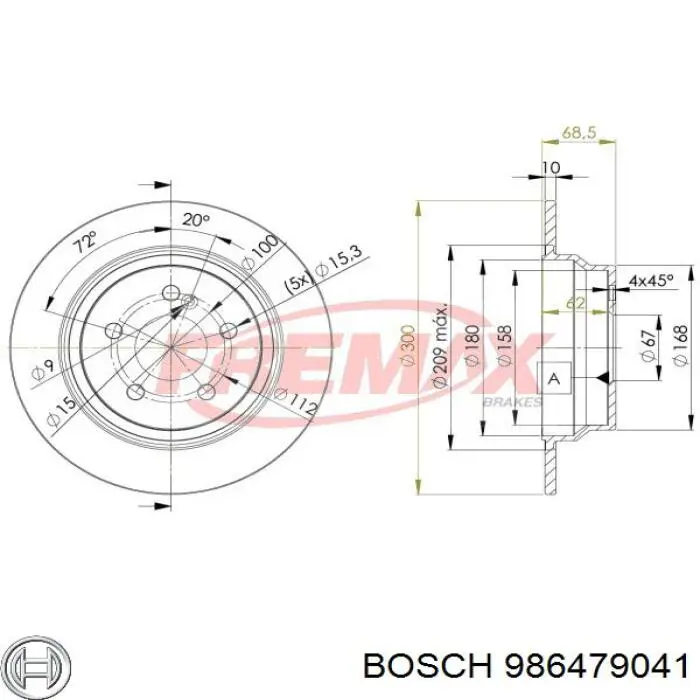986479041 Bosch диск гальмівний задній