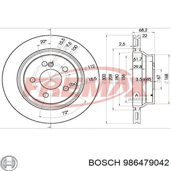 986479042 Bosch диск гальмівний задній