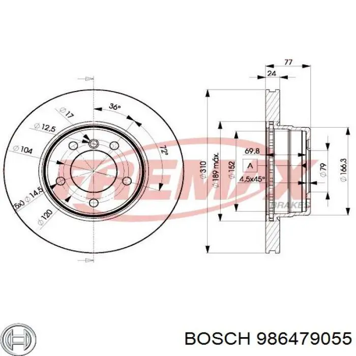 986479055 Bosch диск гальмівний передній