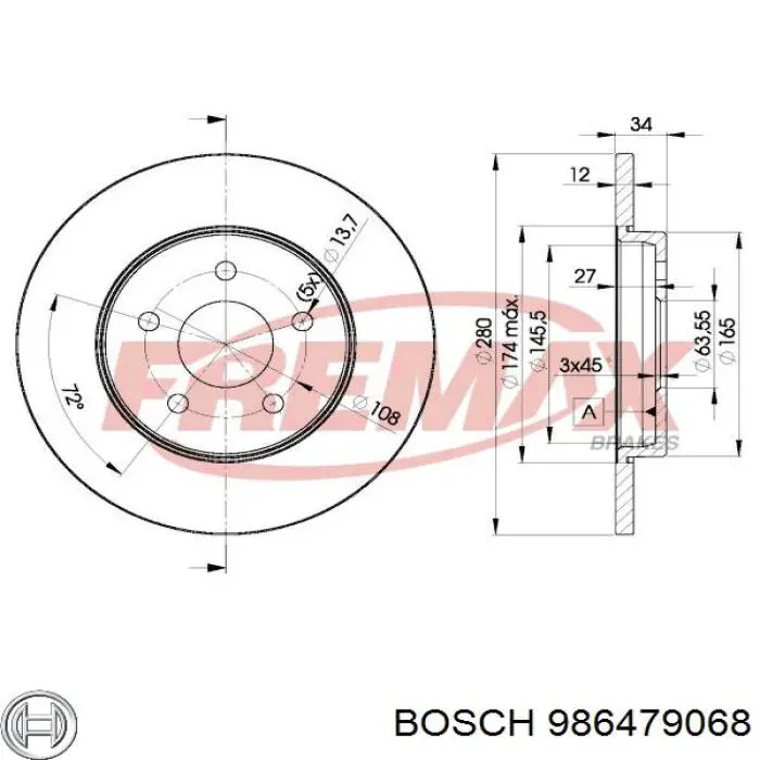 986479068 Bosch диск гальмівний задній
