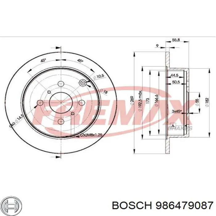 986479087 Bosch диск гальмівний задній