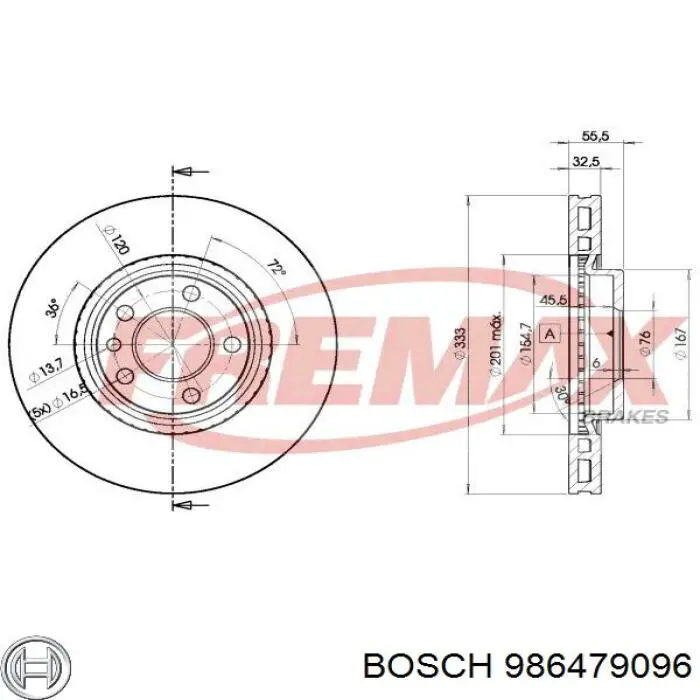 986479096 Bosch диск гальмівний передній