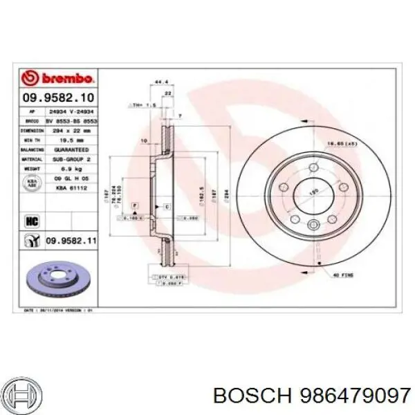Купити 986479097 Bosch Диск заднього гальма