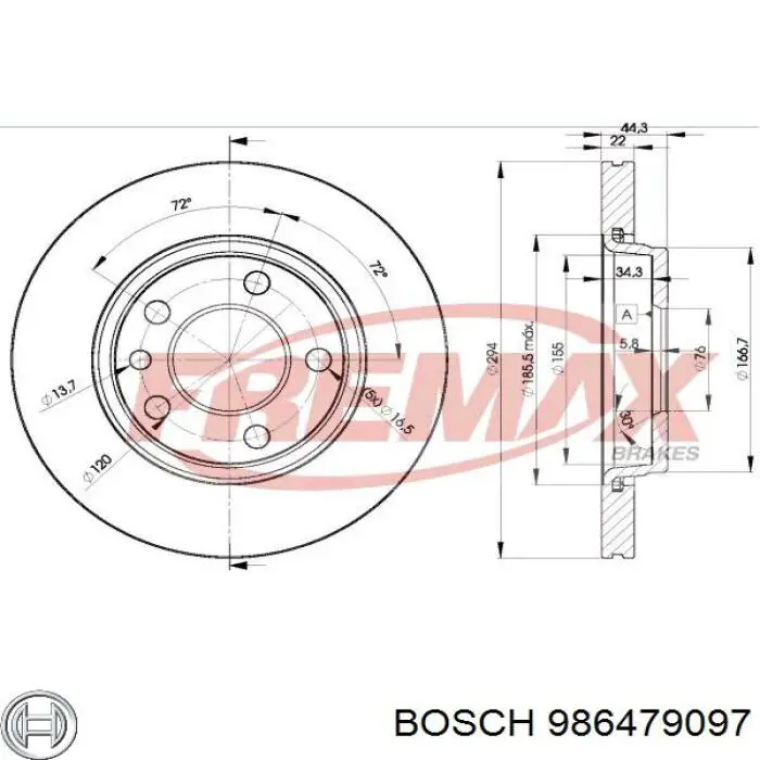 986479097 Bosch диск гальмівний задній