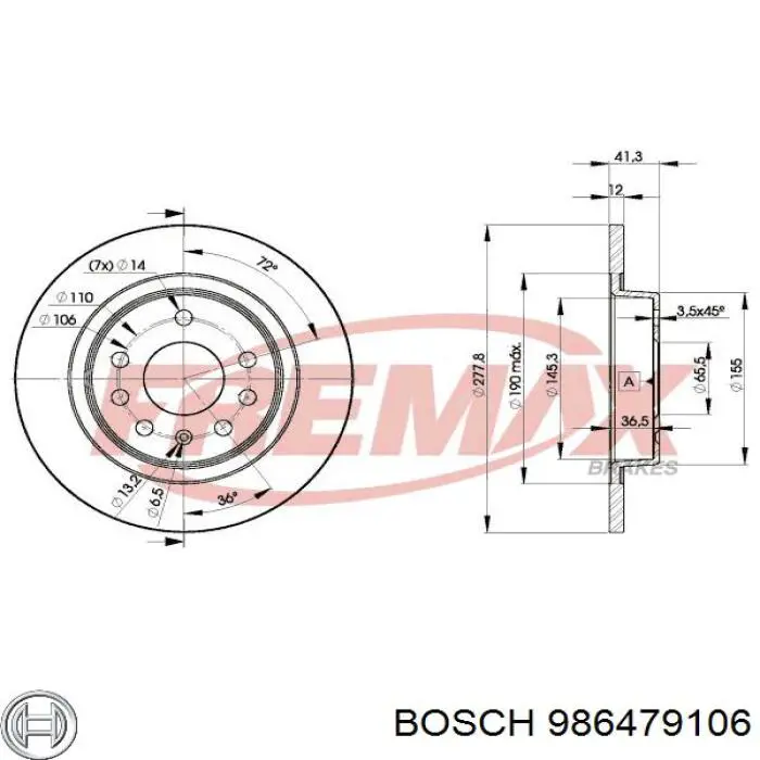 986479106 Bosch диск гальмівний задній