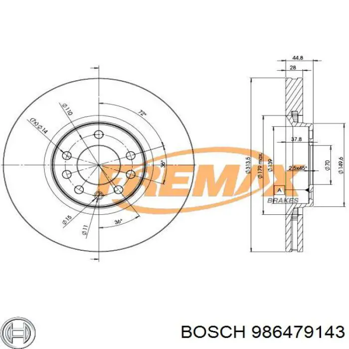 986479143 Bosch диск гальмівний передній