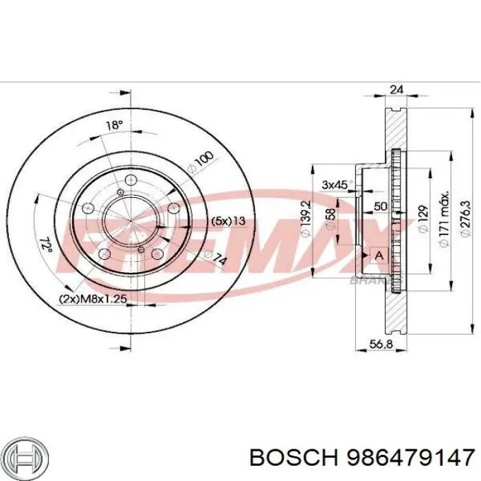 986479147 Bosch диск гальмівний передній