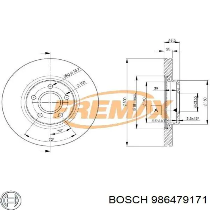 986479171 Bosch диск гальмівний передній